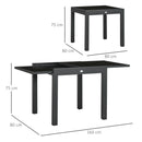 Tavolo Allungabile da Giardino 80-160x80x75 cm con Piano in Vetro e Alluminio Nero   