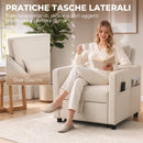 Poltrona Letto 3 in 1 78x94,5x83 cm con Schienale Regolabile in Tessuto Effetto Lino Bianco Crema      