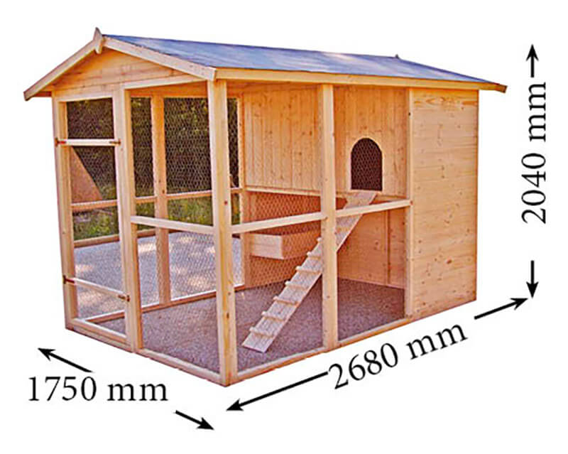 Pollaio da Giardino 175x268x204 cm Per 6-10 Galline in Legno Naturale 