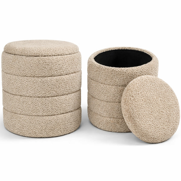 Set 2 Pouf Contenitori 43x45 cm e 35x40 cm Seduta Imbottita Rivestimento Bounclè Beige sconto