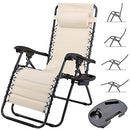 Sedia Poltrona Giardino Zero Gravity Pieghevole Acciaio Oxford con Vassoio Beige