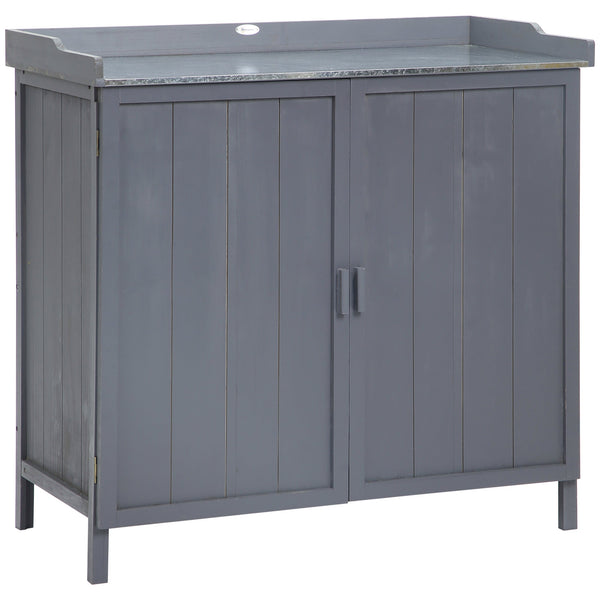 sconto Armoire d'extérieur 2 portes 98x48x95,5 cm en bois avec plateau en métal gris