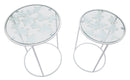 Tavolinetti Bianco Heart Coppia Ø43x60-38x55 cm in Ferro e Vetro Bianco e Oro