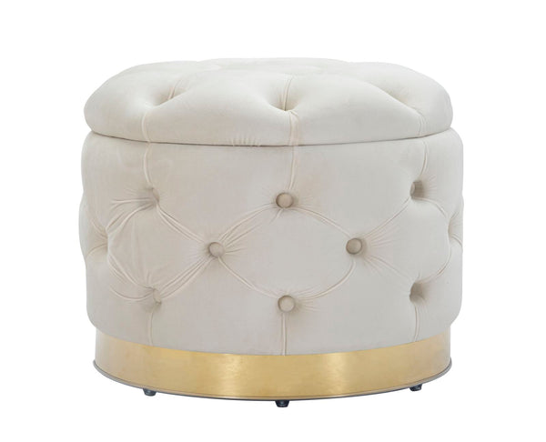 Conteneur Puff Crème Riche Ø55x42 cm en Bois Éponge Crème et Or, Polyester et Acier sconto