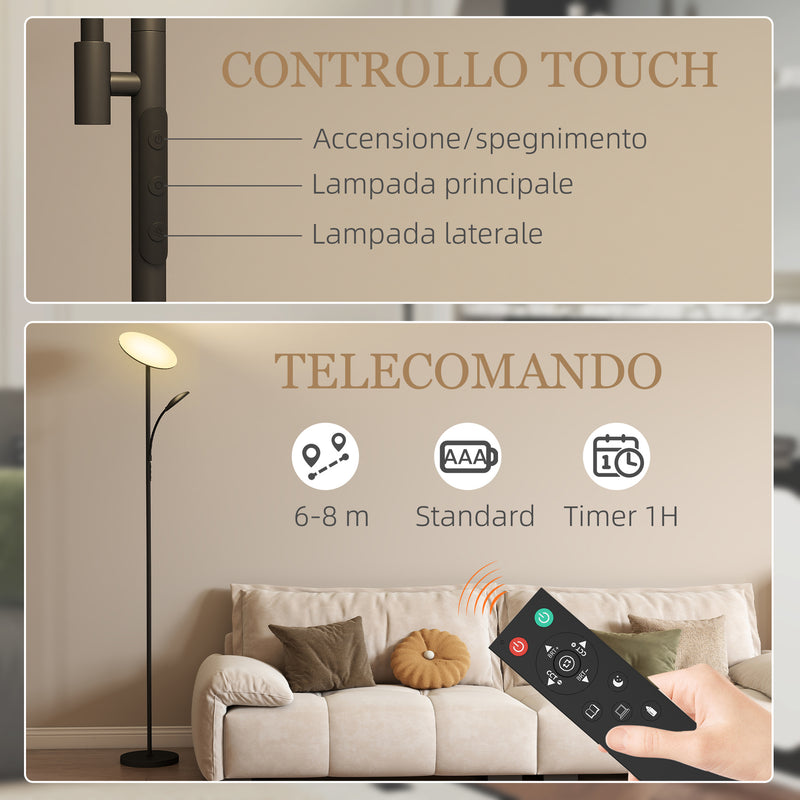 Lampada da Terra con 2 Punti Luce LED Regolabile Temperatura 2700K-6500K con Telecomando in Metallo e PC Nero   