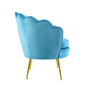 Poltrona Imbottita Schienale a Conchiglia in Velluto Piedi Oro Blu