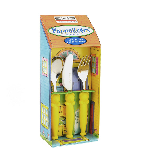 prezzo Eme Pappallegra Ensemble de couverts en acier jaune pour enfants