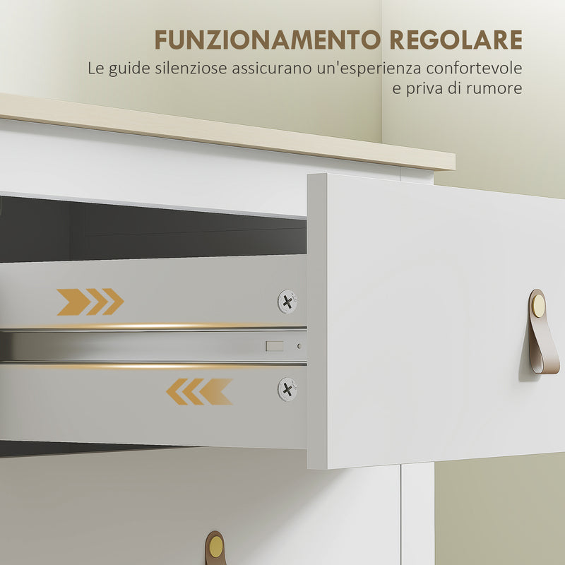Cassettiera per Camera da Letto a 6 Cassetti 120x40x78 cm con Maniglie in Finta Pelle in Legno Bianco  