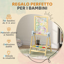 Cavalletto per Bambini Doppia Lavagna per Gesso e Pennarelli Lavagnetta Magnetica e Rotolo di Carta Legno      
