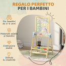 Cavalletto per Bambini Doppia Lavagna per Gesso e Pennarelli Lavagnetta Magnetica e Rotolo di Carta Legno      