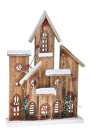 Casa Natalizia innevata con 20 Led H40 cm in Legno e Plastica