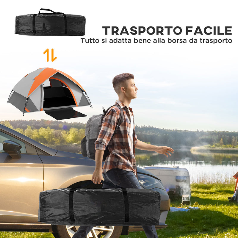 Tenda da Campeggio per 2 Persone Impermeabile 210x150x110 cm Pavimento Esteso Grigio e Arancione   