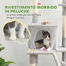 Albero Tiragraffi a Soffitto con Altezza Regolabile 225-255 cm con Casetta e Amaca in Peluche e Sisal Grigio Chiaro      