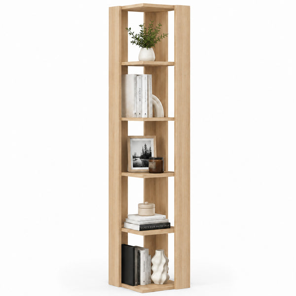 online Libreria Angolare 34x34x161 cm Scaffale Salvaspazio 5 Ripiani in Legno Quercia