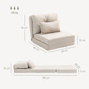 Divano Letto Futon Pieghevole 3 in 1 con 2 Cuscini Lavabili 60x80x56 cm Reclinabile 5 Posizioni in Lino Beige      