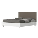 Letto Matrimoniale con Rete e Contenitore Alzata Comoda Struttura Bianco Frassico e Testata in Similpelle Level Cappuccino Varie Misure