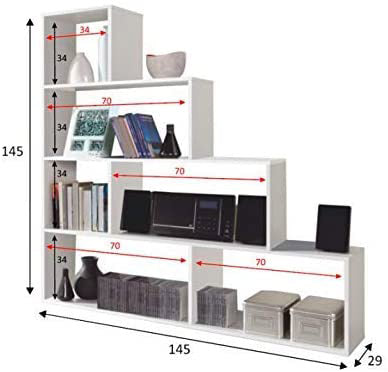 Libreria di Design 145x29x145 cm Scaffale in Legno Bianco Lucido