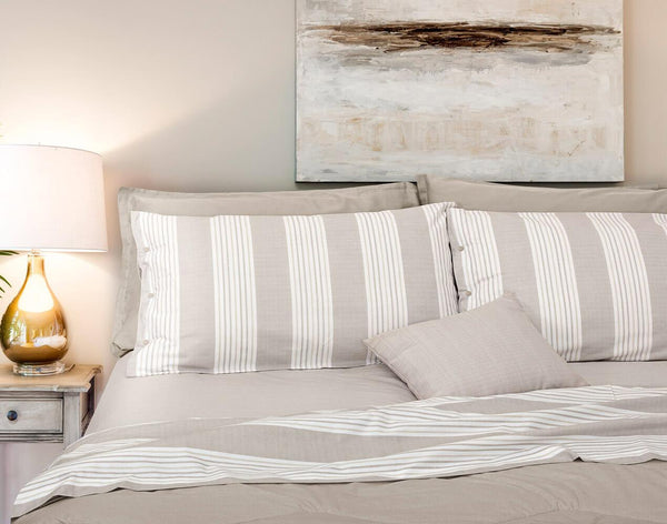 online Ensemble de draps en coton dessus et dessous avec coins écru rayé Cober et taies d'oreiller différentes tailles