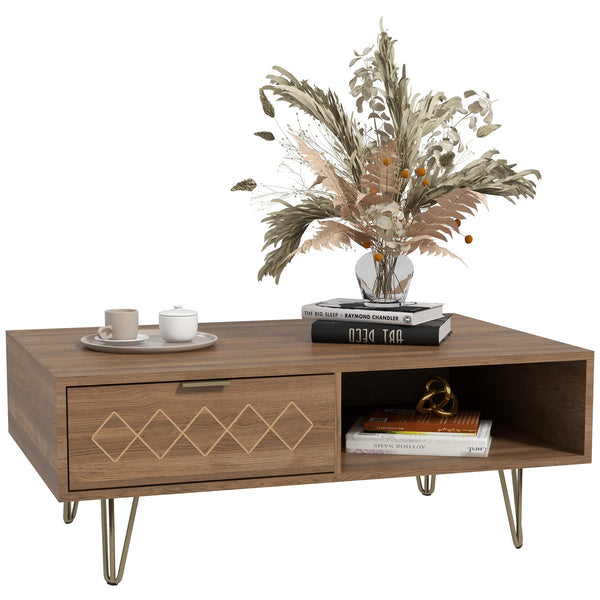 Tavolino da Caffè 95x62x36,5 cm in Truciolato e Metallo Oro e Legno Naturale prezzo