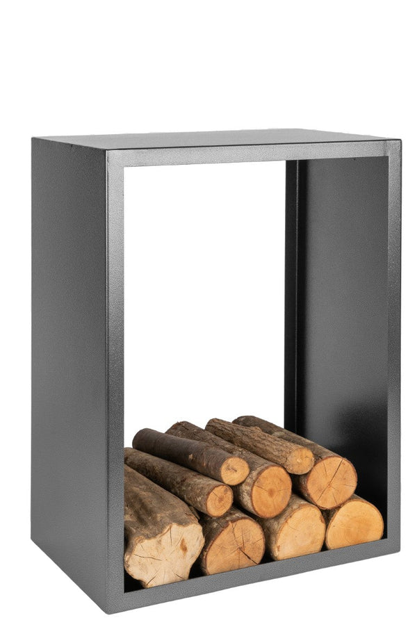 Portalegna per Camino 60x35x80cm in Ferro Verniciato Grigio Martellato sconto