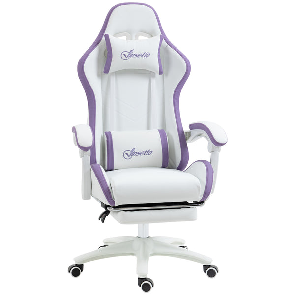 online Sedia da Gaming con Schienale Reclinabile 65x65x121-129 cm in Finta Pelle PU Bianco e Viola
