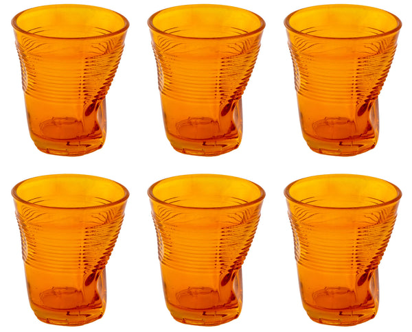 Coffret 6 Verres Froissés 22 cl Ø8 cm en Verre Pressé Kaleidos Orange sconto