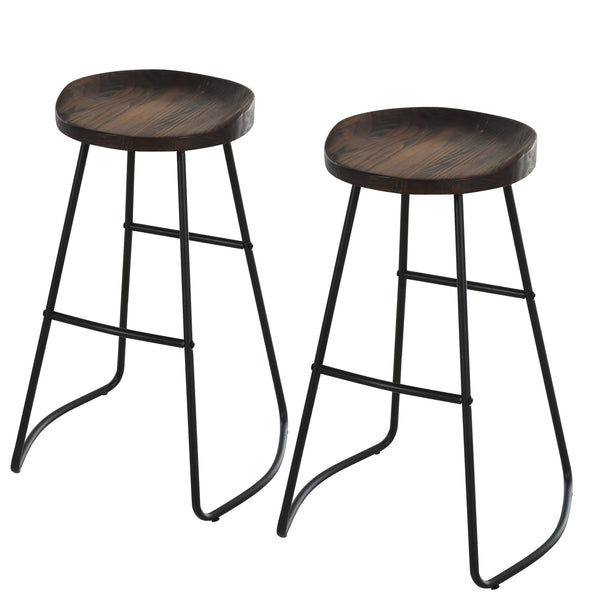 online Set 2 Tabourets Hauts de Bar en Acier et Bois 49,5x44x71 cm Marron Foncé
