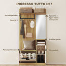 Mobile Appendiabiti da Ingresso 80x37x168 cm con Asta 4 Ganci Panca con Scarpiera e Armadietto in MDF Rovere e Bianco      