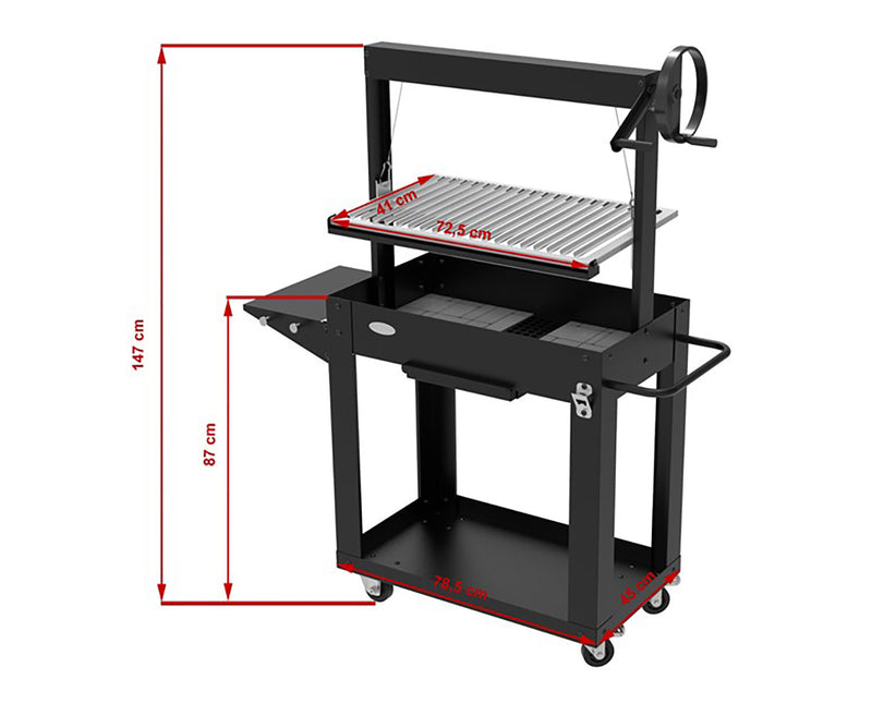 Barbecue a Legna e Carbone 80x46,5x21 cm BBQ Argentino in Acciaio Santa Maria Nero