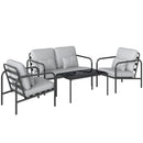 Set 4 Pezzi Salotto da Giardino con Divano 2 Posti 2 Poltrone e Tavolino in Acciaio Grigio Chiaro      