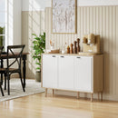 Credenza Moderna 107x35x77 cm a 3 Ante con Ripiano Regolabile Bianco Lucido e Rovere      