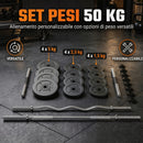 Set Manubri 3-in-1 50 kg 170x25x25 cm con Bilanciere Antiscivolo in Acciaio PP e Cemento Nero      