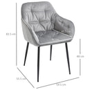 Set 2 Sedie Imbottite 59,5x55,5x83,5 cm in Velluto Grigie