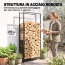 Portalegna per Interni ed Esterni 45,5-75,5x25x98-170 cm con Larghezza e Altezza Regolabili e Base Rialzata in Acciaio Nero      