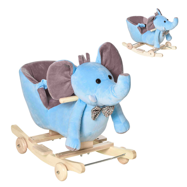 Cavallo a Dondolo per Bambini in Legno e Peluche Elefante Blu acquista