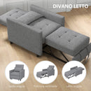 Poltrona Letto Singolo Reclinabile con Cuscino Sfoderabile in Tessuto Effetto Lino Grigio  