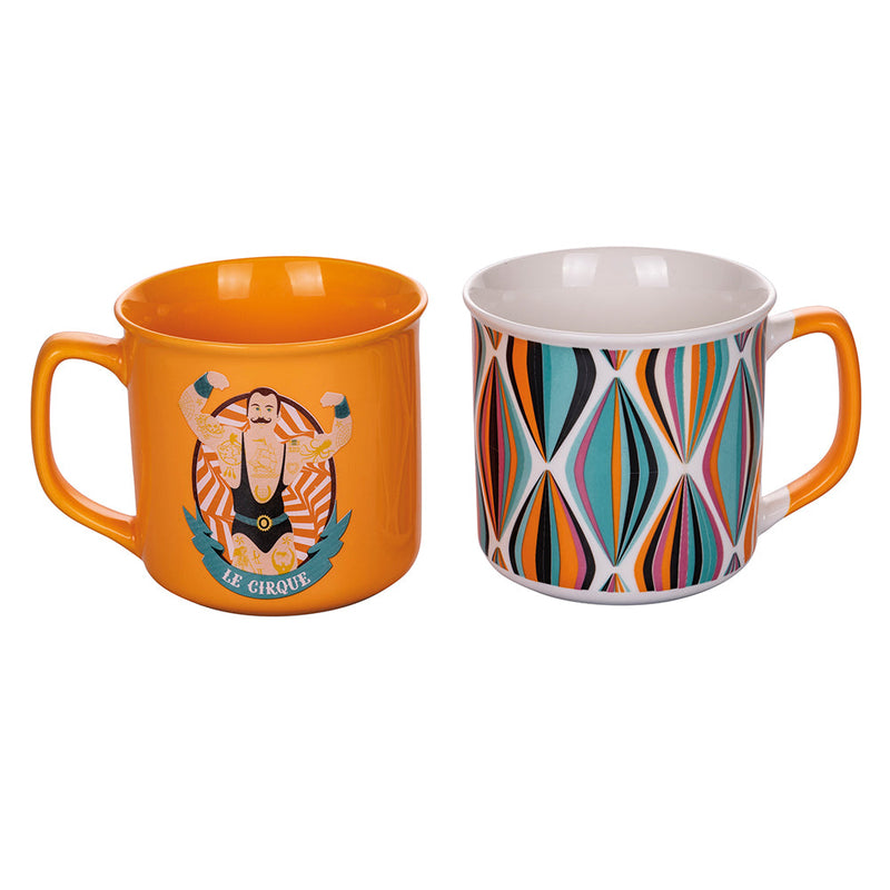 Set 2 Tazze Ø9,2x8,7 cm in Bone China VdE Tivoli 1996 Le cirque orange