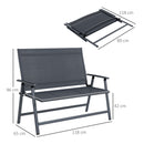 Sedia Panchina da Campeggio 2 Posti Pieghevole 118x65x96 cm in Acciaio e Tessuto a Rete Grigio