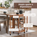 Carrello da Cucina Servizio Ausiliare in Legno e Metallo Cromato con 6 Ruote e Cassetto