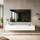 Mobile Porta TV fino a 75" Sospeso 180x33x30 cm con Ante a Pressione in Legno Bianco Lucido      