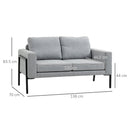 Divano 2 Posti 138x70x83,5 cm in Tessuto Effetto Lino Grigio