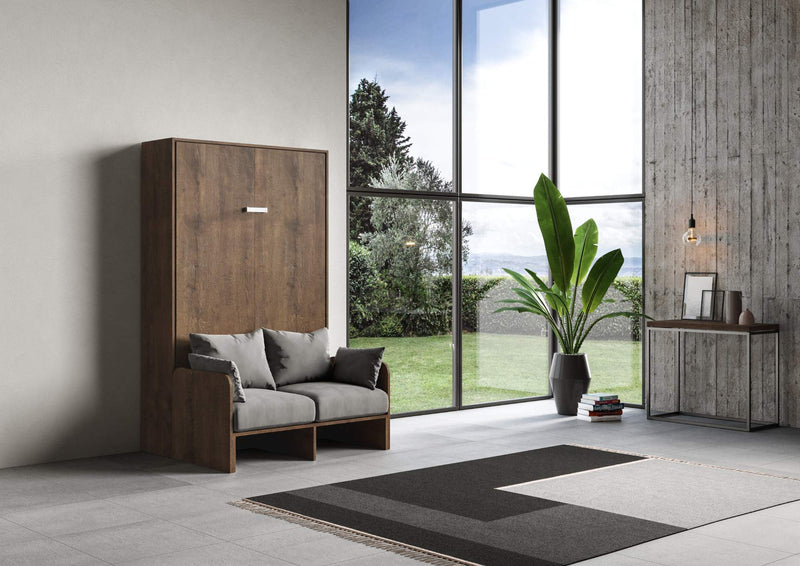 Letto 1 Piazza e Mezzo a Scomparsa Salvaspazio con Sofà Kentaro H210 cm Marrone