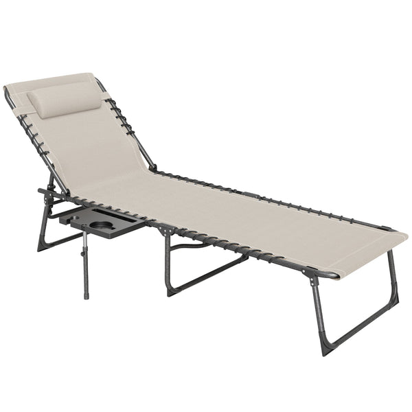 Sdraio da Giardino Pieghevole 60x190x31 cm Reclinabile a 5 Livelli con Tavolino Laterale e Tasca Crema acquista