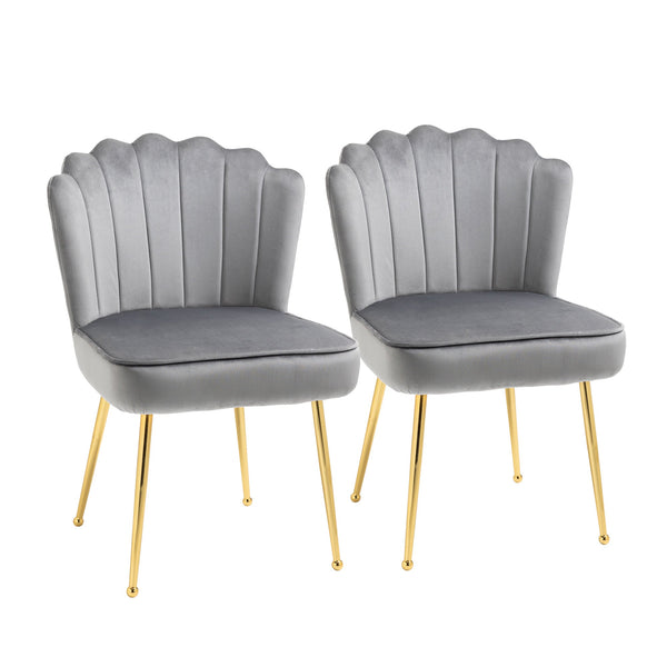 sconto Lot de 2 Chaises Rembourrées 57x58x88 cm en Tissu Effet Velours Gris