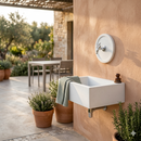Lavello Rettangolare da Esterno 45x35 cm con Rosone Installazione a Muro in Cemento Madrid Bianco