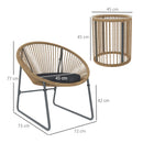 Set da Giardino 3 Pezzi con 2 Sedie con Cuscini e Tavolino a Cilindro con Piano in Vetro in Rattan PE Legno e Nero   