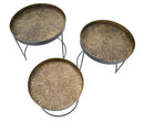 Tavolinetti Bassi Opis Set 3 Pz Ø50,5x48-46x43-40,5x38 cm in Ferro Nero e Bronzo