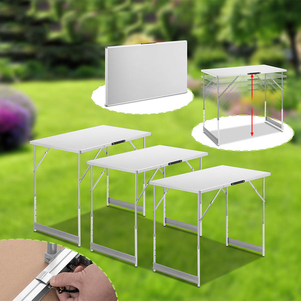 prezzo Set 3 Pezzi Tavolo Pieghevole Bianco Multifunzione per Esterni Campeggio Pic Nic