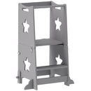 Scala Montessori Convertibile  60x44.5x86 cm in Set Tavolo e Sedie con Barra di Sicurezza in Legno Grigio      