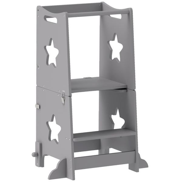 sconto Scala Montessori Convertibile  60x44.5x86 cm in Set Tavolo e Sedie con Barra di Sicurezza in Legno Grigio